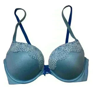 Victorias Secret Body by Victoria Push Up bra 34D underwired light blue lace bow